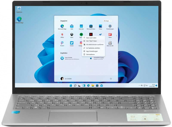Ноутбук ASUS Laptop 15 F515EA-EJ1436W серебристый [15,6" FHD, TN, Pentium Gold 7505 2*2ГГц, 4ГБ, SSD256ГБ, Intel UHD, Windows 11 Home]