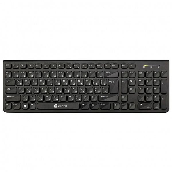 Клавиатура беспроводная Oklick 880S черная [мембранная, Slim, USB-адаптер]