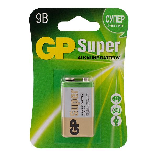 Батарейка GP 9V 6LR61 SUPER ALKALINE <1604A-5CR> [крона, алкалиновая, 9В]