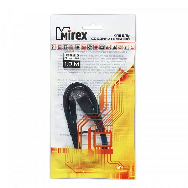 Кабель соединительный USB 2.0 А(M)-Micro-USB Mirex [1.0 м., черный, 2.4А]