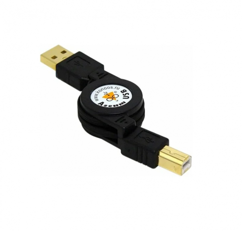 Кабель соединительный USB 2.0 А(M)-B(M) Konoos [0.75 м., черный, рулетка, позол.разъемы, блистер]