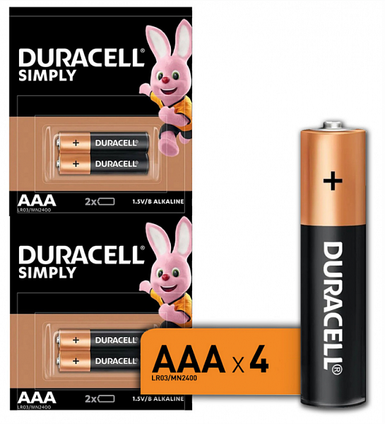 Батарейка DURACELL AАА 1,5V LR03 BASIC 2BL/4BL отрывной набор