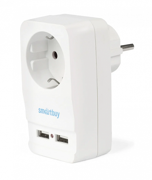 Адаптер Smartbuy 1 гнездо с заземлением 16А, 2USB 2.1А (SBE-16-A05-USB)