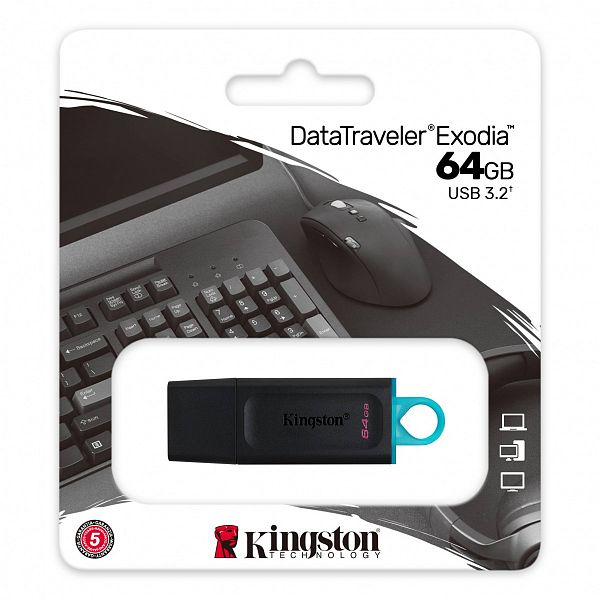 USB Flash 64Гб. Kingston DataTrevel Exodia DTX/64GB [USB 3.2, цвет: черный, корпус: пластик]